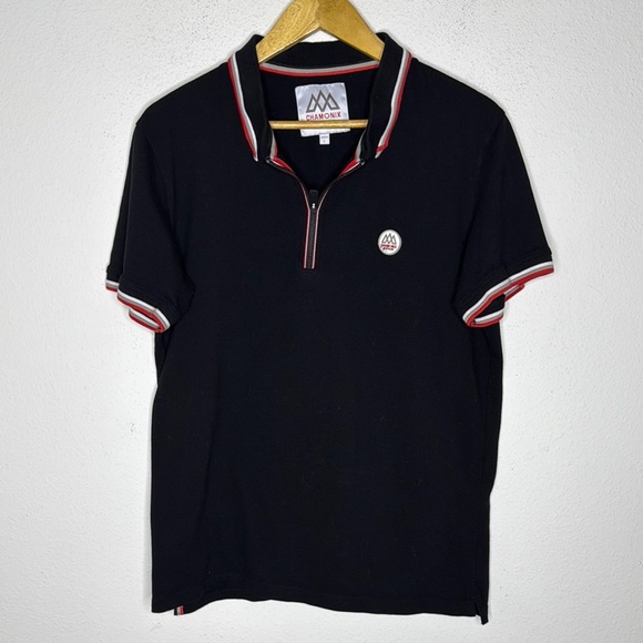 Chamonix Mont Blanc 1/4 Zip Polo Men Large Black Golf Athleisure Preppy Vacation - Picture 2 of 6